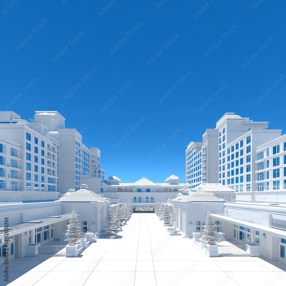 Aufkleber white architectural model of a resort under blue sky showing clean lines and minimalist design with 