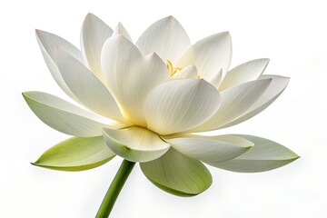 Isolated on white, the beautiful white water lily, also known as white lotus, is an aquatic nature plant with a delicate white flower
