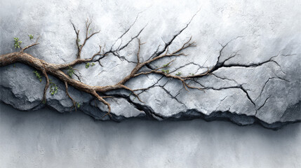 Snowy tree branches reach towards the cold winter sky in a frozen, white landscape