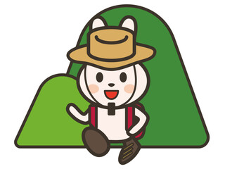 アウトドアウェアで登山するかわいいうさぎさんのイラスト