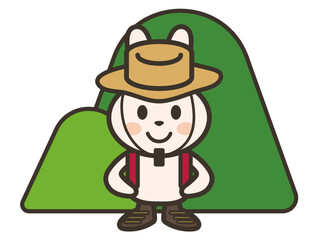 山とアウトドアウェアのかわいいうさぎさんのイラスト