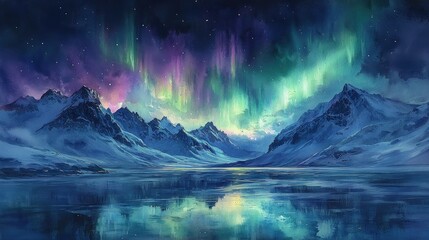 Fototapeta premium Majestic Aurora Borealis over a serene mountain lake