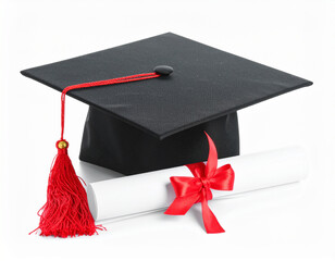 A graduation cap and diploma symbolize the culmination of learning and the anticipation of future academic achievements.