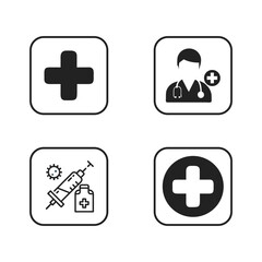Obraz premium Essential Medical Icons Set Healthcare, Doctor, Cross, Injection Symbols