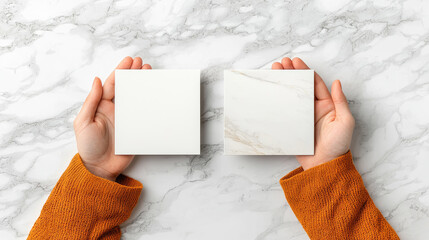 Comparing two decorative tiles interior design showcase visual content modern home environment top-down view material selection concept