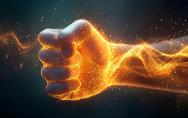 A dynamic representation of strength and energy, showcasing a glowing fist symbolizing determination and power.
