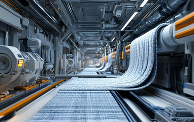 A high-tech manufacturing facility showcasing advanced machinery and automated processes in a modern production line.