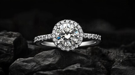 Elegant Diamond Engagement Ring Halo Setting Brilliant Cut Sparkle Luxury Jewelry Precious Gemstone Women Fashion Accessory Wedding Band Fine Jewelry 