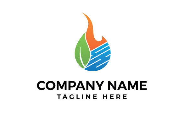 Hand drawn biogas logo template. green leaf. fire Logo tipe design and illustration.