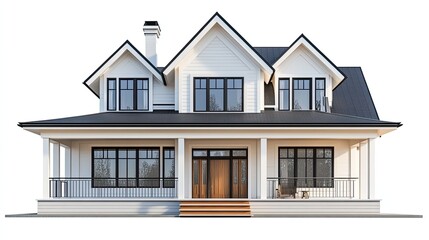 A house isolated on a white background, front view, created using generative AI.