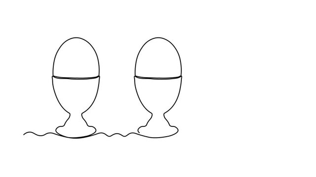 Abstract breakfast set of three soft boiled egg on a stand, Self drawing animation one continuous line draw, logo