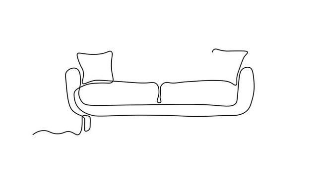 Abstract lounge, living room, upholstered sofa, Self drawing animation one continuous line draw, logo