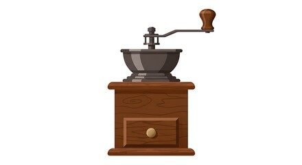 Illustrative Manual Coffee Grinder with Wood Base and Drawer