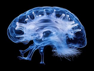 Abstract Blue and White Digital Brain Rendering