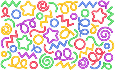 Colorful abstract 3d line set. Squiggly design elements isolated on white backround