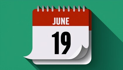 Illustration of paper calendar with date 19 June. Day and month for birthday, anniversary or appointment