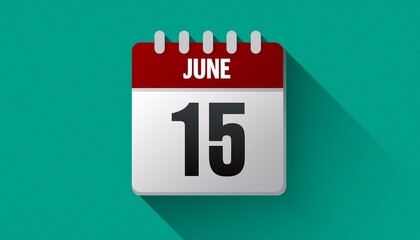 Illustration of paper calendar with date 15 June. Day and month for birthday, anniversary or appointment