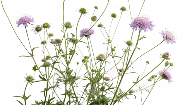 Herbal medicine plant Knautia arvensis or Field scabious on white or transparent background