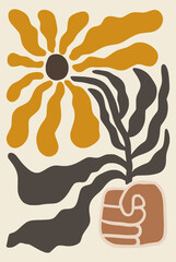 Abstract Boho floral wall decor framed hand drawn illustration