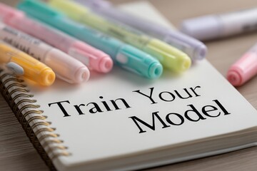 Notebook with colorful markers and "Train Your Model" written on it.