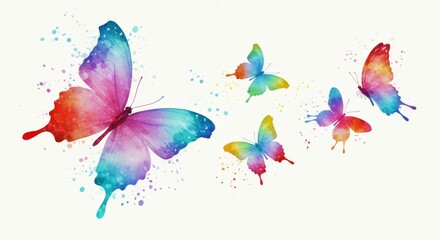 Illustration: Colorful Watercolor Butterflies on White Background