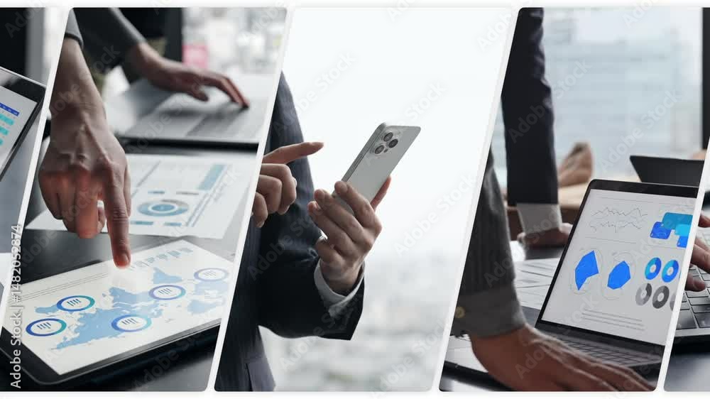 Poster Collage video showing various digital device usage scenes