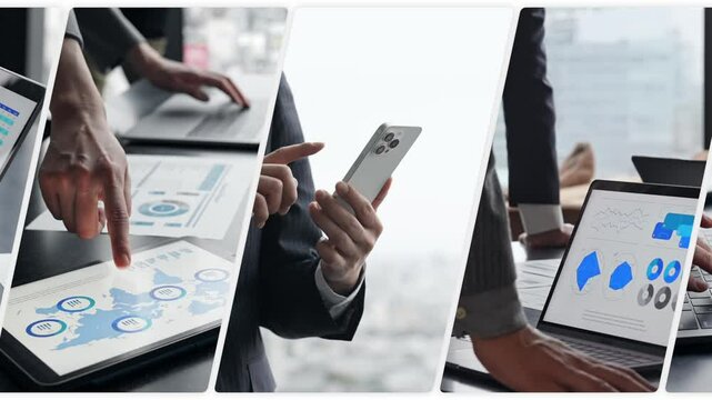 Collage video showing various digital device usage scenes