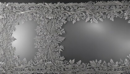 Luxurious silver leaf lace, ornate border on metallic backdrop  , decorative, light, retro