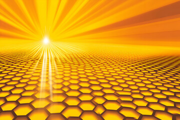 Abstract honeycomb pattern bathed in radiant sunlight, evoking feelings of warmth, energy, and innovation.  Ideal for technology, business, or nature-themed projects.