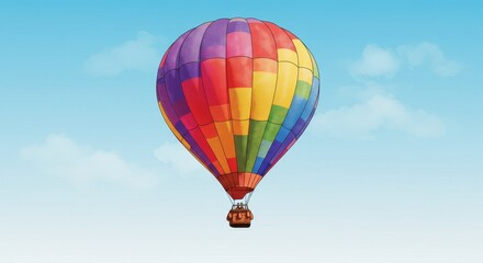 Obraz premium Illustration: Pixel Art Hot Air Balloon in Blue Sky with Clouds
