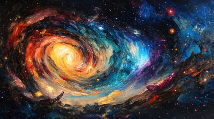 Obraz premium Vibrant cosmic swirl in colorful nebula starfield