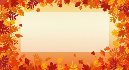 Illustration Autumn Leaves Frame on Orange Background