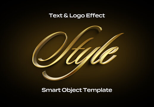 Rich Gold Black Text Logo Style Effect Mockup Logotype Template Shape