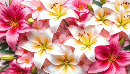 Fototapeta premium Stunning Closeup of Pink and White Lilies Blooming Together in a Vibrant Floral Arrangement