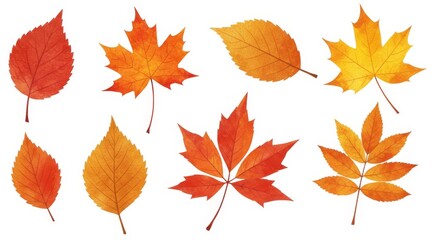 Illustration of Eight Autumn Leaves on White Background