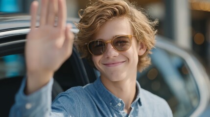The moment of celebration after a driving test, where the student driver has passed and is now officially licensed. The image shows the student high-fiving the instructor from the car window.