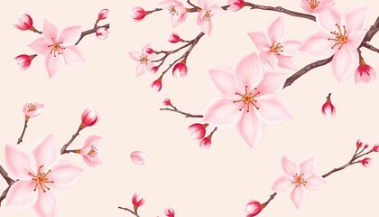 Delicate Pink Cherry Blossoms Blooming on Branches Spring Floral Background Image
