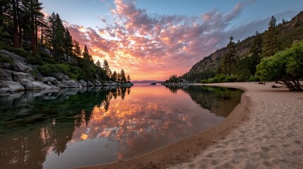 Serene lake sunrise landscape