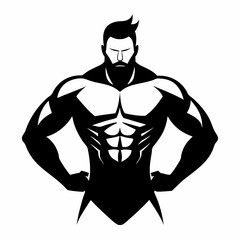 Male bodybuilder front view silhouette black filled Illustration icon. Man standing physical workout vector.