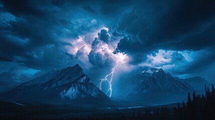 Dramatic mountain vista during a powerful thunderstorm.