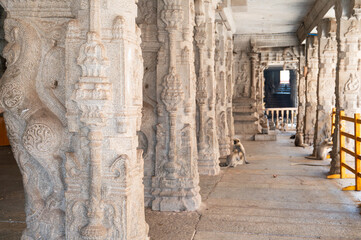 Hindu god at Virupaksha temple of Hampi, carved into boulder, history and religion of India, ruin of Vijayanagara Empire