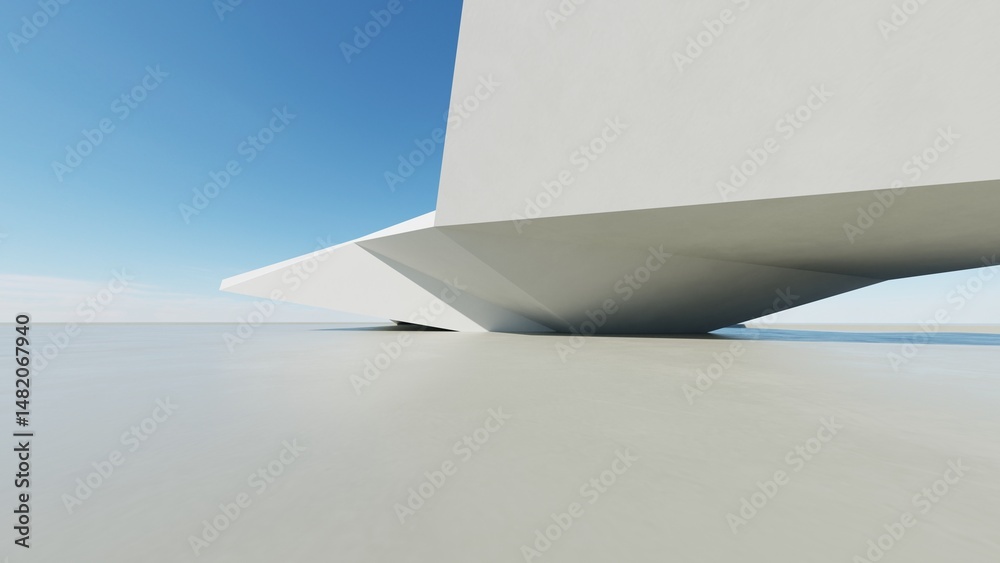 Poster 3d render of abstract modern geometry architecture with empty cement floor, minimal exterior, car pr