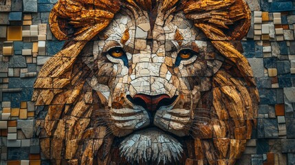 Colorful Mosaic Art of a Lion’s Face in Abstract Style