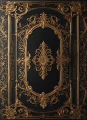 Luxurious black card with gold accents, ornate pattern , party, detail, gold foil