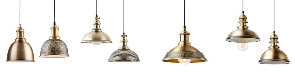 Stylish pendant lights in various shapes and elegant designs, showcasing a mix of metals and finishes, perfect for modern home décor and interior design inspiration