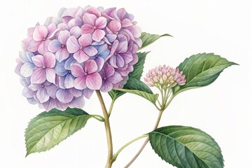 Hydrangea flower, watercolor clipart illustration with isolated background.