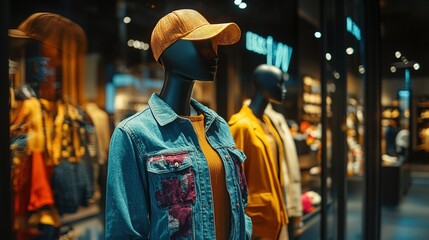 Obraz premium A stylish Black Friday fashion store with mannequins dressed in the latest trends, showcasing discounts
