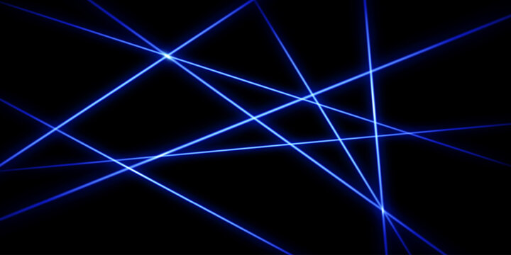 Blue intersecting laser beams, glowing stripes. Abstract vector illustration isolated on black background.