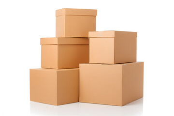 Fototapeta premium Stack of cardboard boxes of different sizes isolated on white 