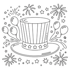 Patriotic Uncle Sam Hat with Stars - 4th of July Coloring Page for Kids and Adults
